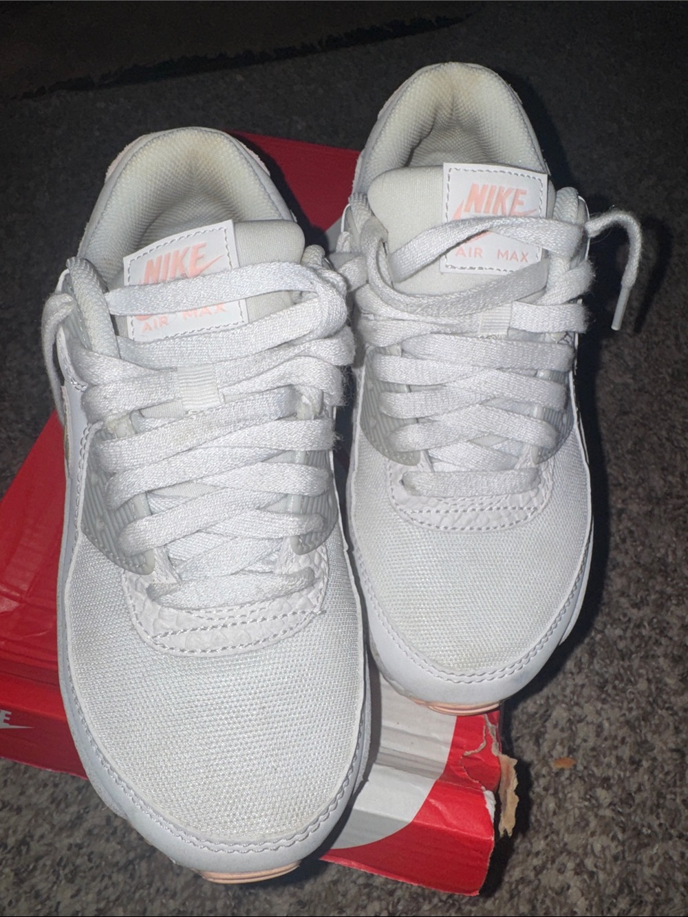 Nike White Sneakers with Light Pink Logo Accents
